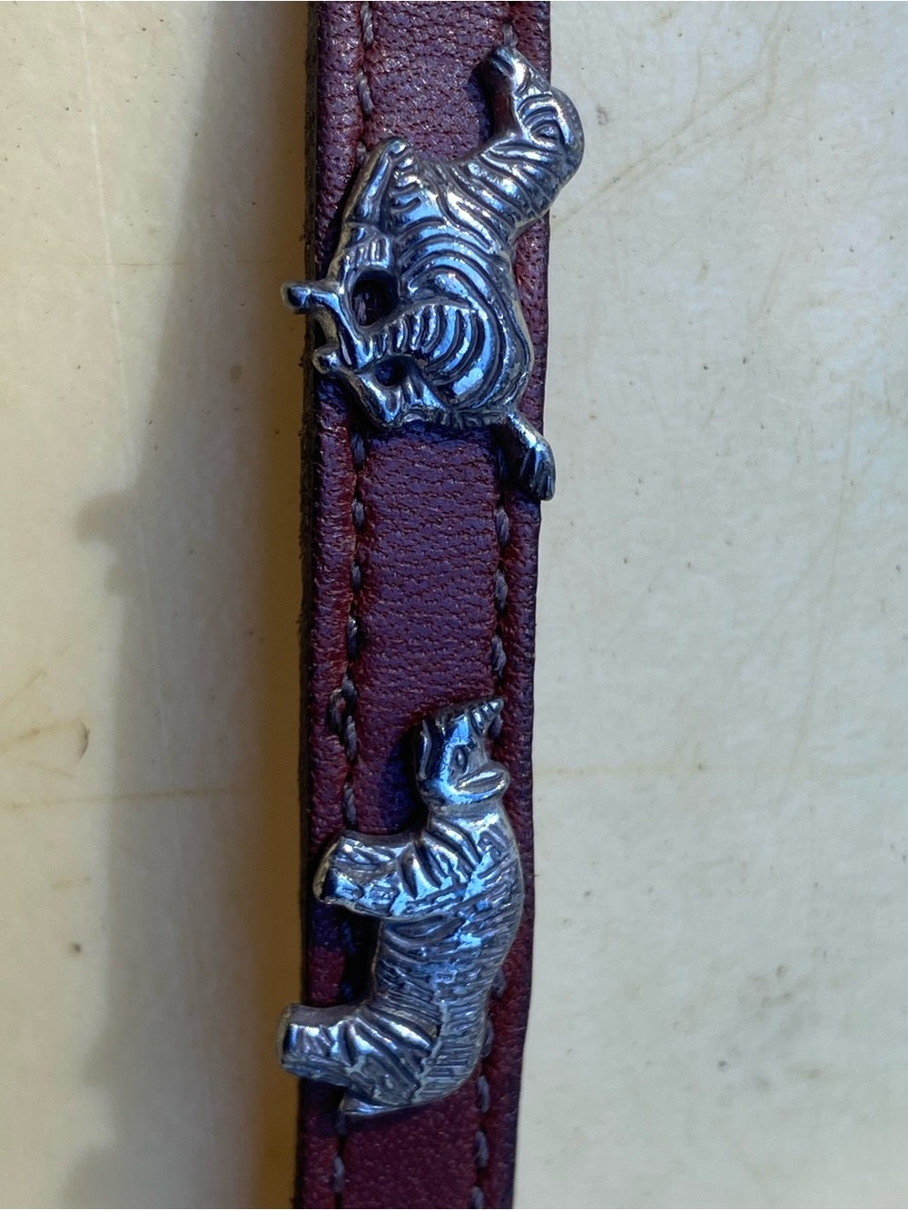 Brown Leather Belt Buckle Bracelet with Silver Animal Charms Rhino Zebra Bear - Picture 12 of 13